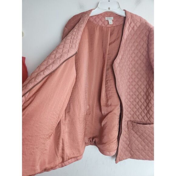 Logo by Lori Goldstein Pink Brown Cotton Quilted Full Zipper Light Jacket sz XL - Picture 6 of 8